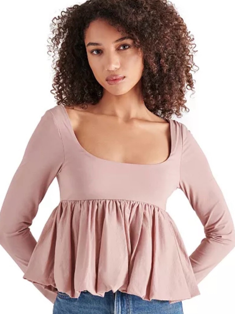 NWOT Steve Madden Women's Avielle Square Neck Peplum Top in Dusty Rose